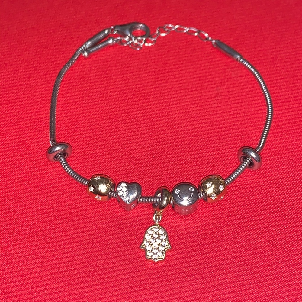 Gold Plated Silver Hamsa Bracelet 6.25-7.75 inches